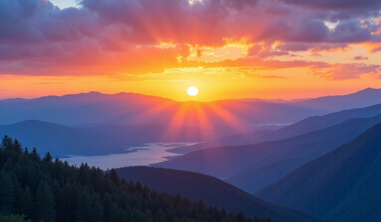 A serene landscape with a rising sun, symbolizing natural wellness and new beginnings for men's health.
