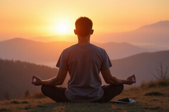 Man in a peaceful meditation pose, radiating calm and mental clarity.