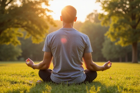 Man meditating peacefully outdoors