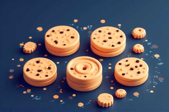 Illustration of various cookies in different shapes and sizes on a digital background