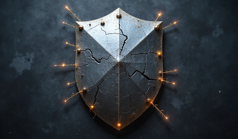 Conceptual image of a shield breaking, symbolizing a disclaimer of warranties